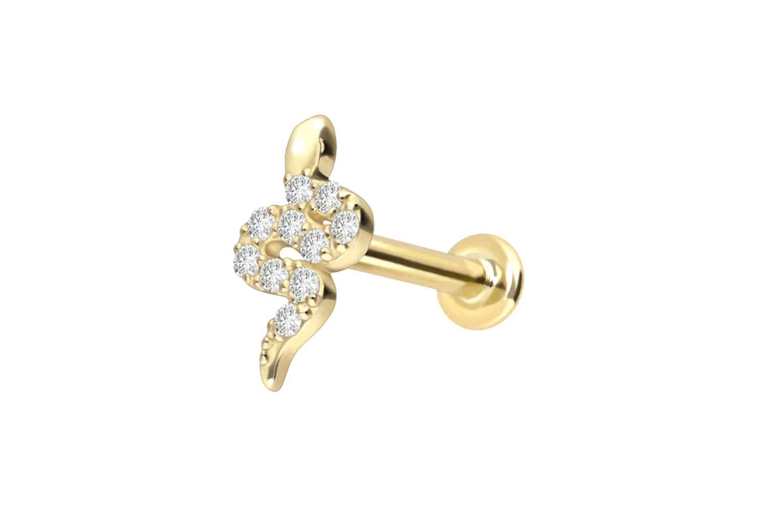 18 Karat Gold Labret Piercing mit Innengewinde DIAMANT-SCHLANGE